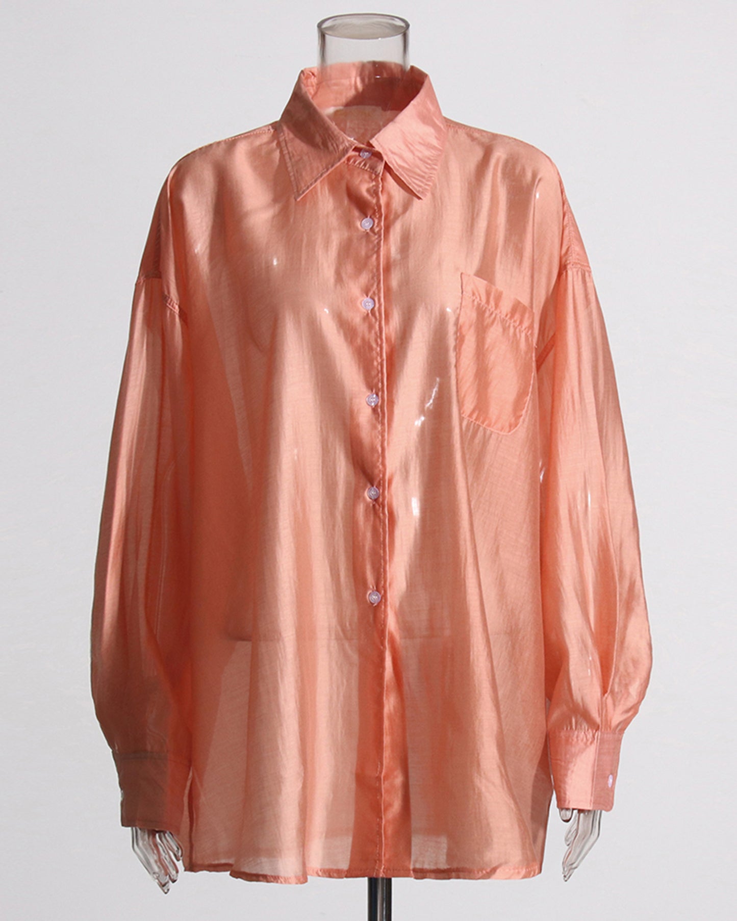 Pink Oversized Solid Button-Down Shirt