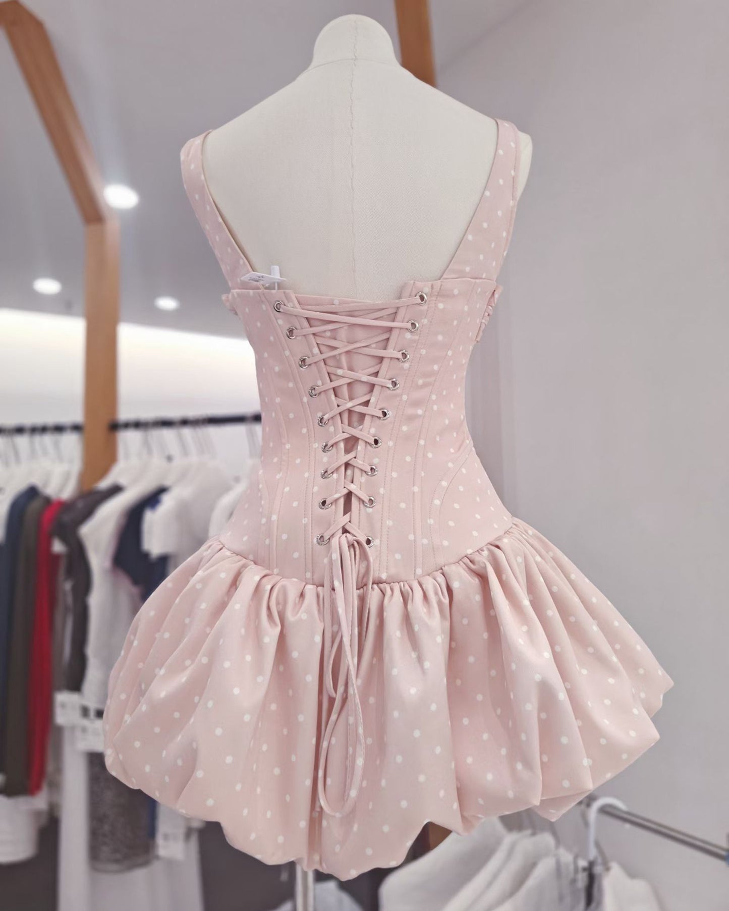 Pink Polka Dot Bow Corset Mini Dress