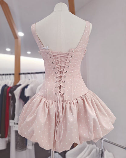 Pink Polka Dot Bow Corset Mini Dress
