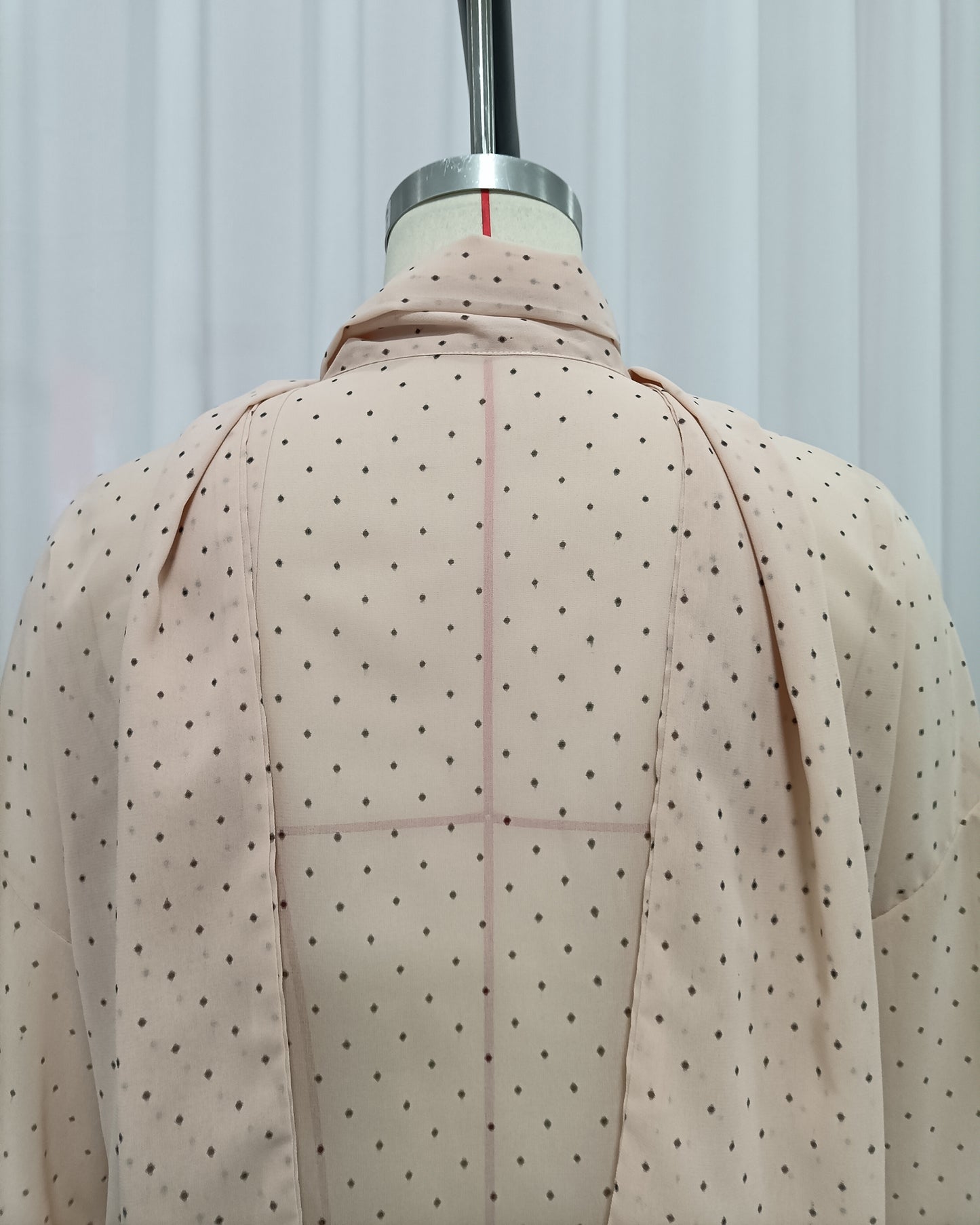 Pink Polka Dot Ruffle Neck Blouse