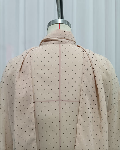 Pink Polka Dot Ruffle Neck Blouse