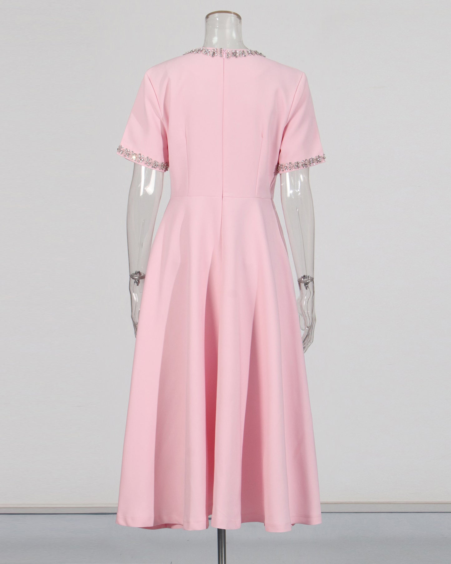 Pink Rhinestone Bow Fitted Dress