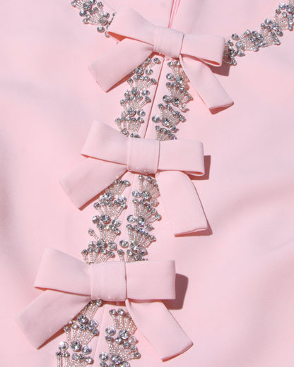 Pink Rhinestone Bow Fitted Dress