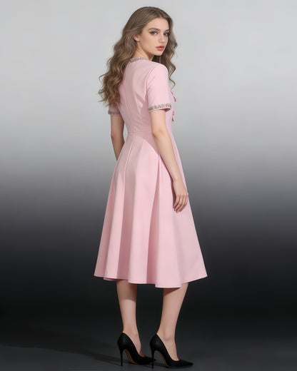 Pink Rhinestone Bow Fitted Dress