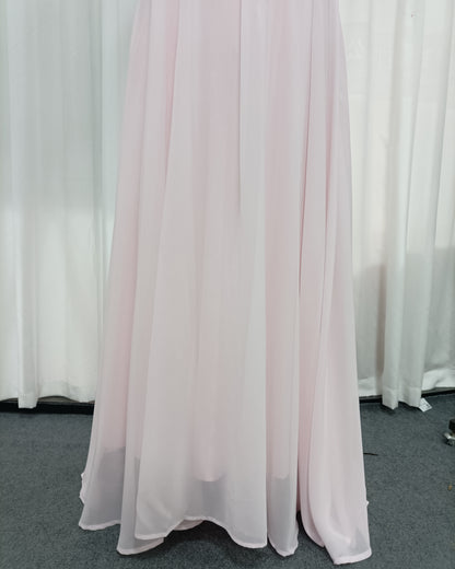Pink Rhinestone Halter Crop Top Flowy Maxi Skirt Set