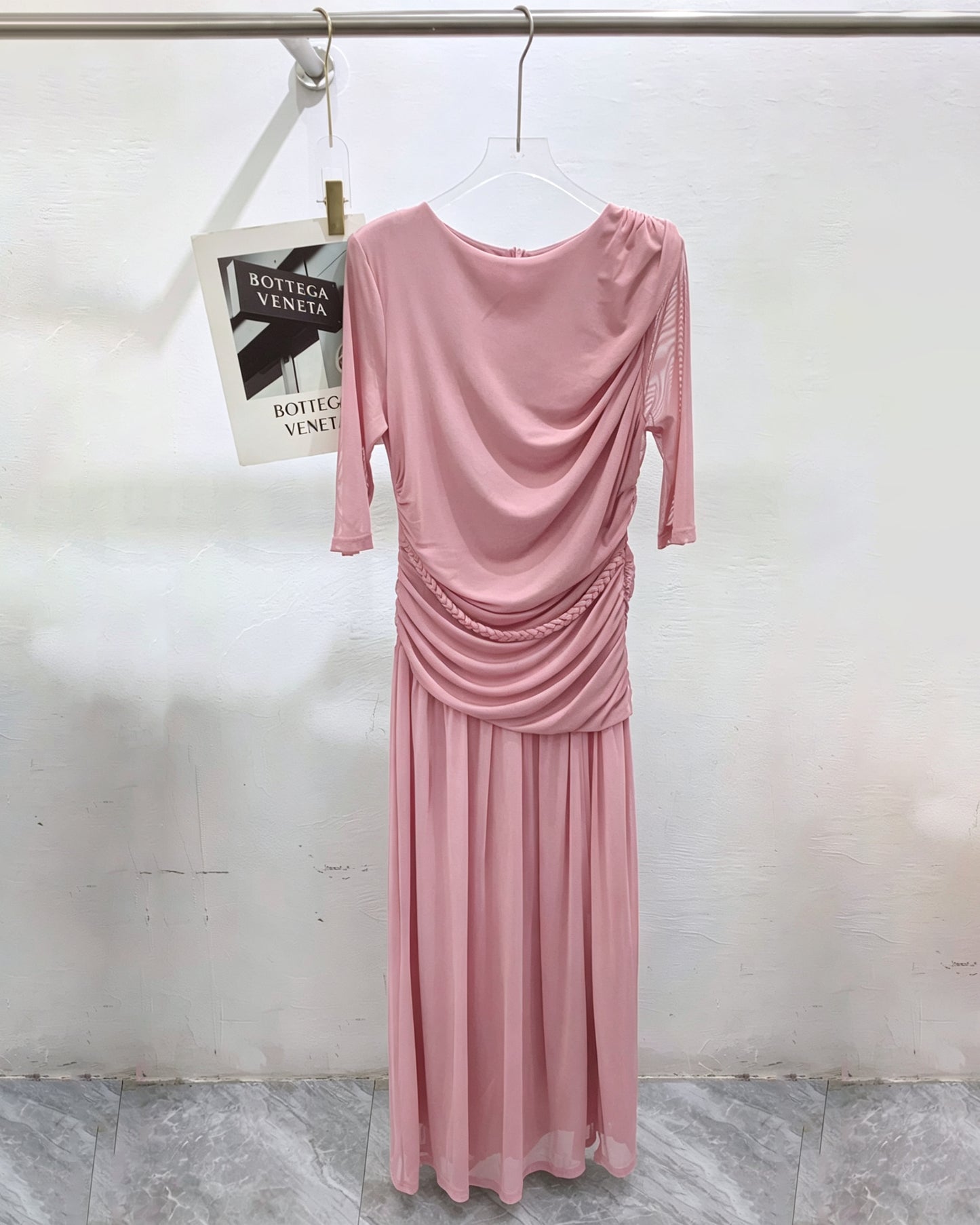 Pink Round Neck Half Sleeve Maxi Dress