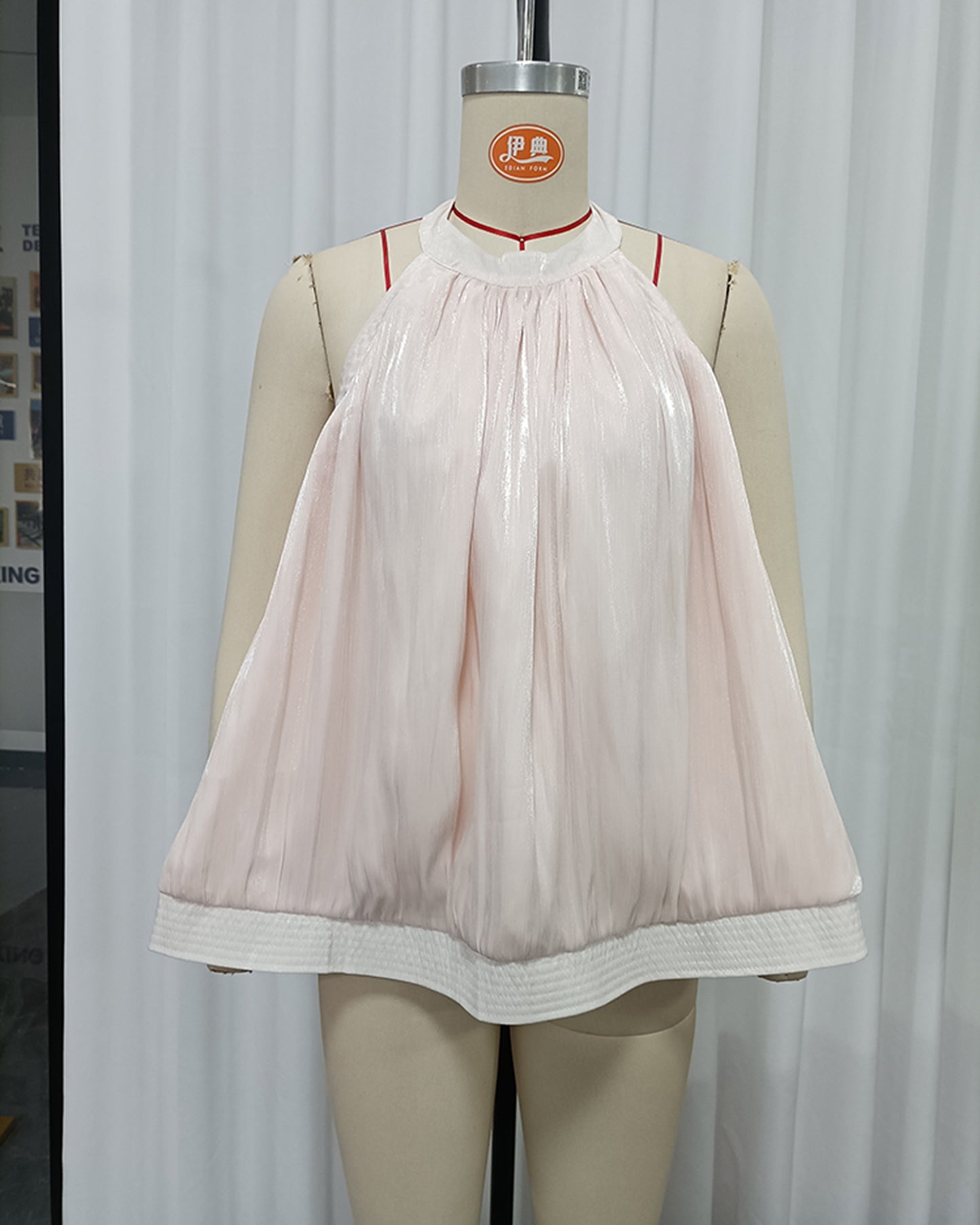 Pink Round Neck Sleeveless Ruched Blouse