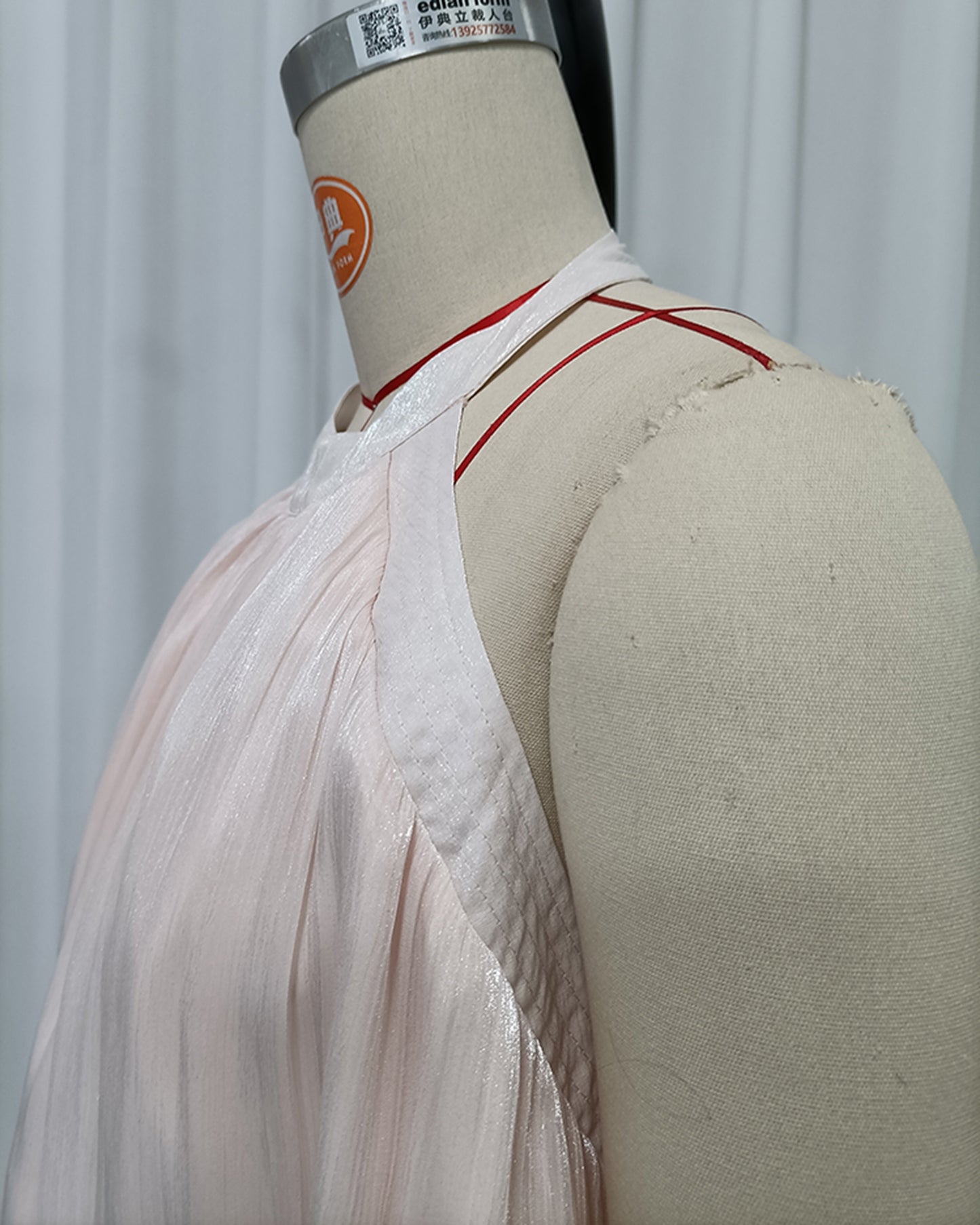 Pink Round Neck Sleeveless Ruched Blouse