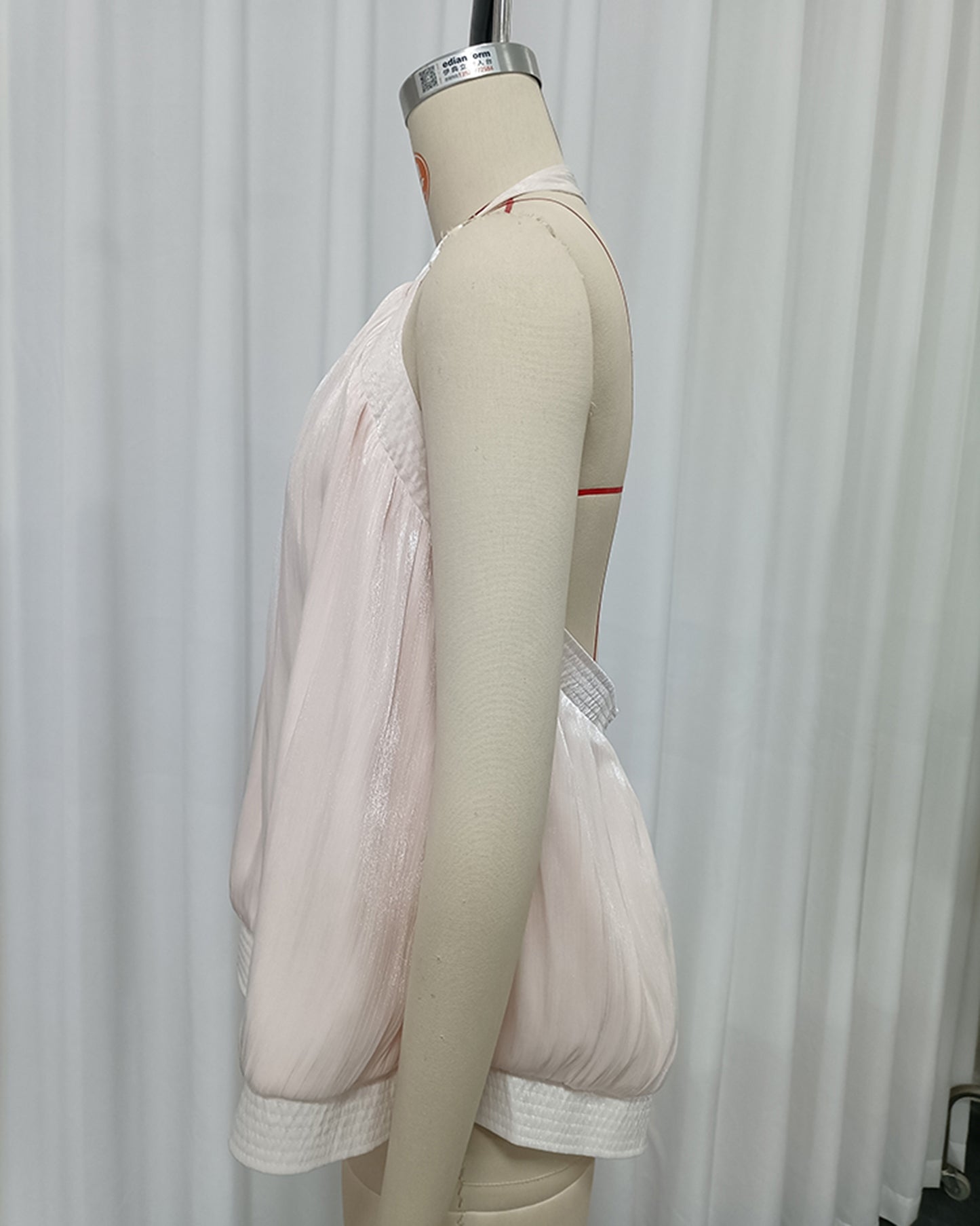 Pink Round Neck Sleeveless Ruched Blouse