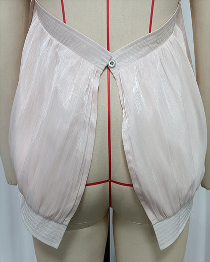 Pink Round Neck Sleeveless Ruched Blouse