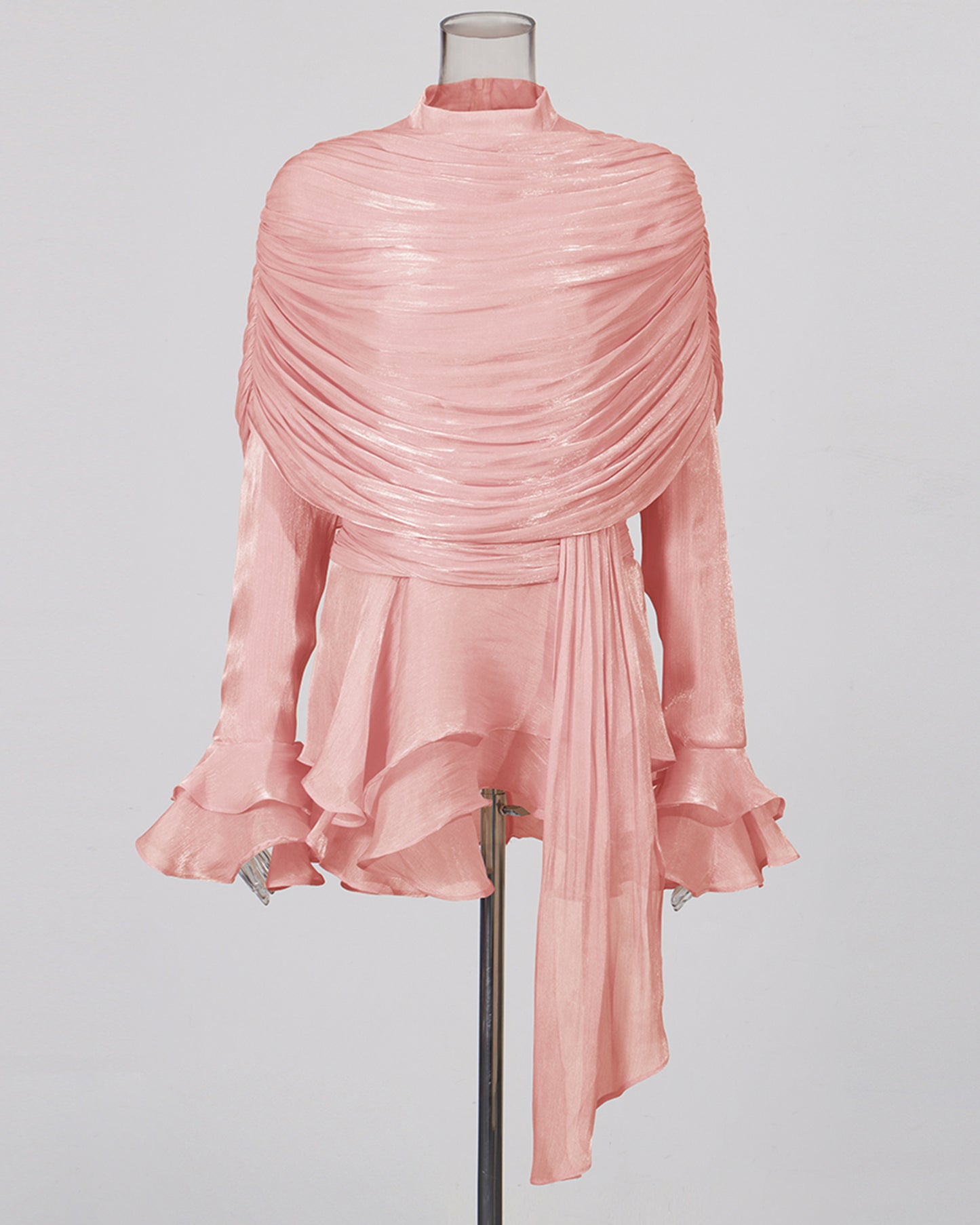 Pink Ruched Ruffle Dress