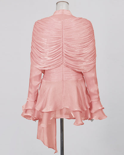 Pink Ruched Ruffle Dress