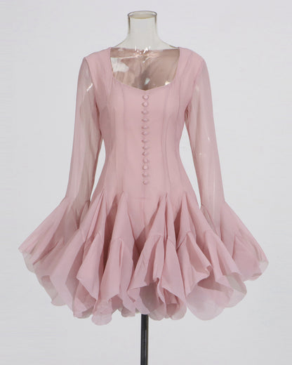 Pink Ruffle Hem Mini Dress