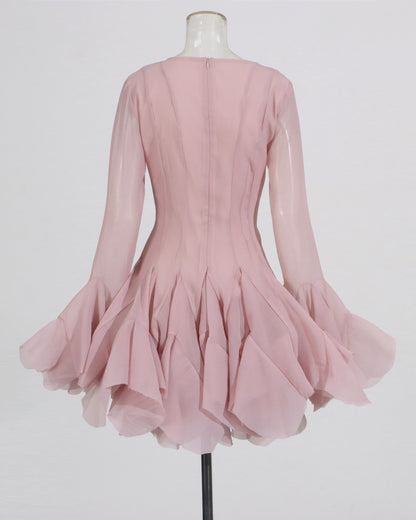 Pink Ruffle Hem Mini Dress