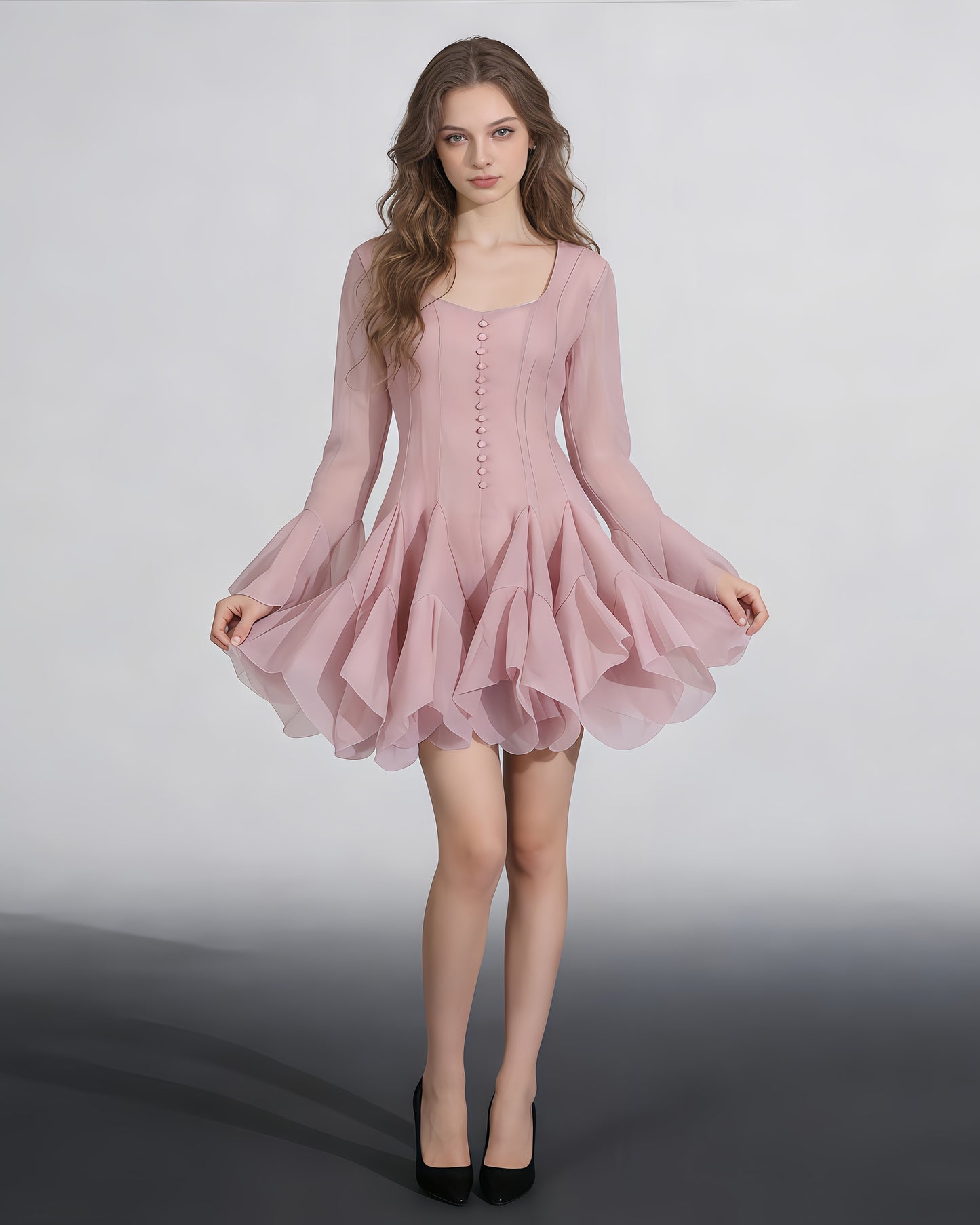 Pink Ruffle Hem Mini Dress