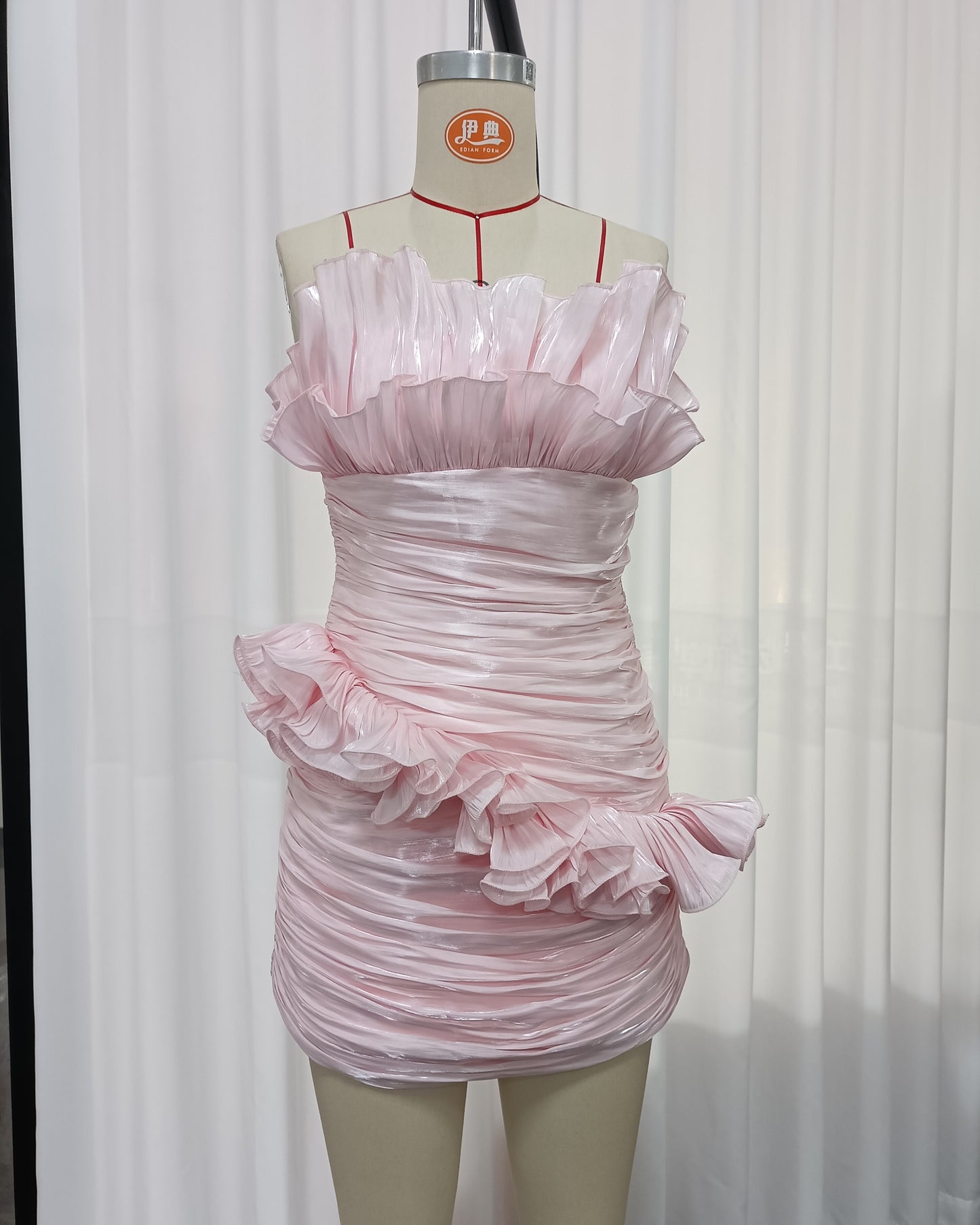 Pink Ruffle Trim Bodycon Mini Dress