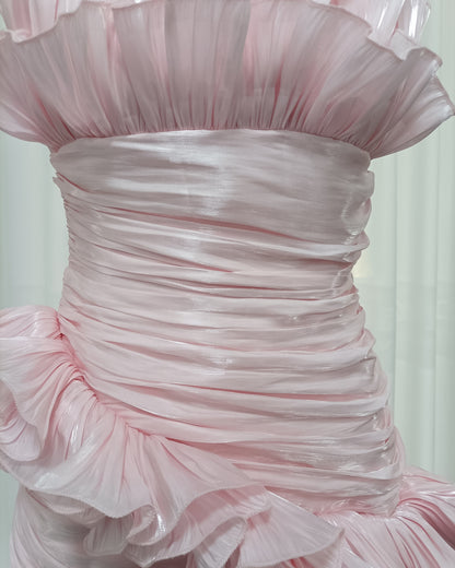 Pink Ruffle Trim Bodycon Mini Dress