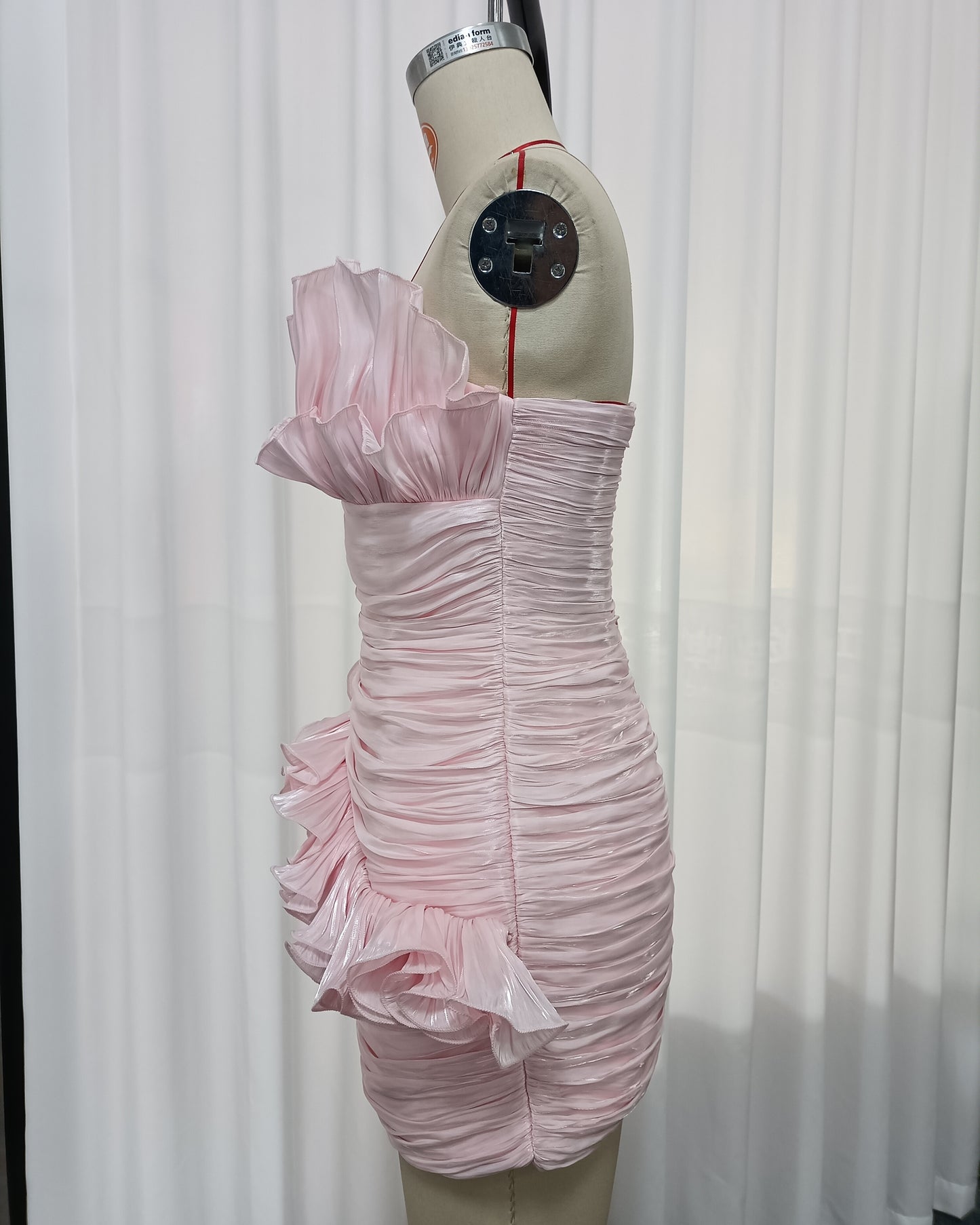 Pink Ruffle Trim Bodycon Mini Dress