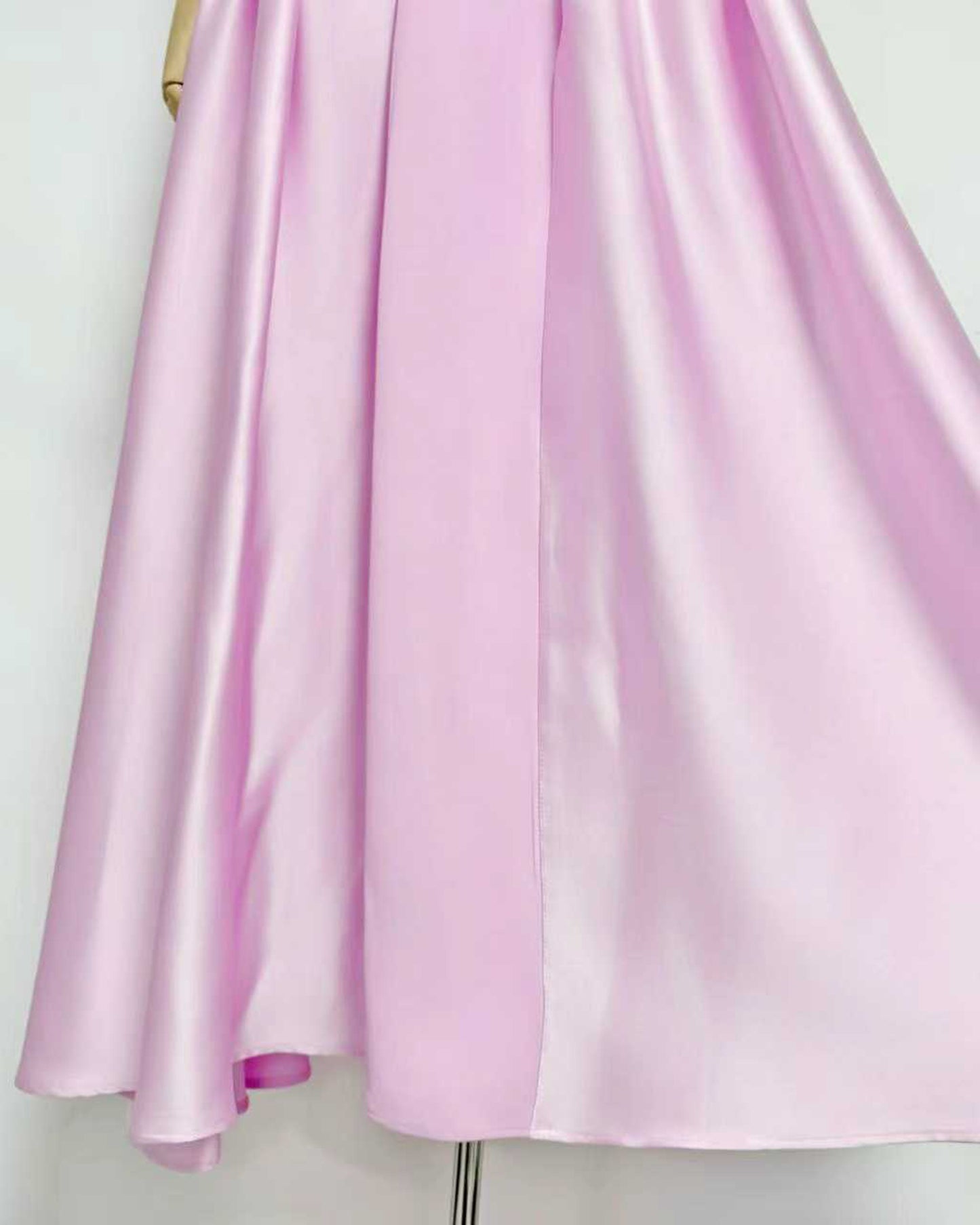 Pink Satin Halter Midi Dress with Pearl Detail