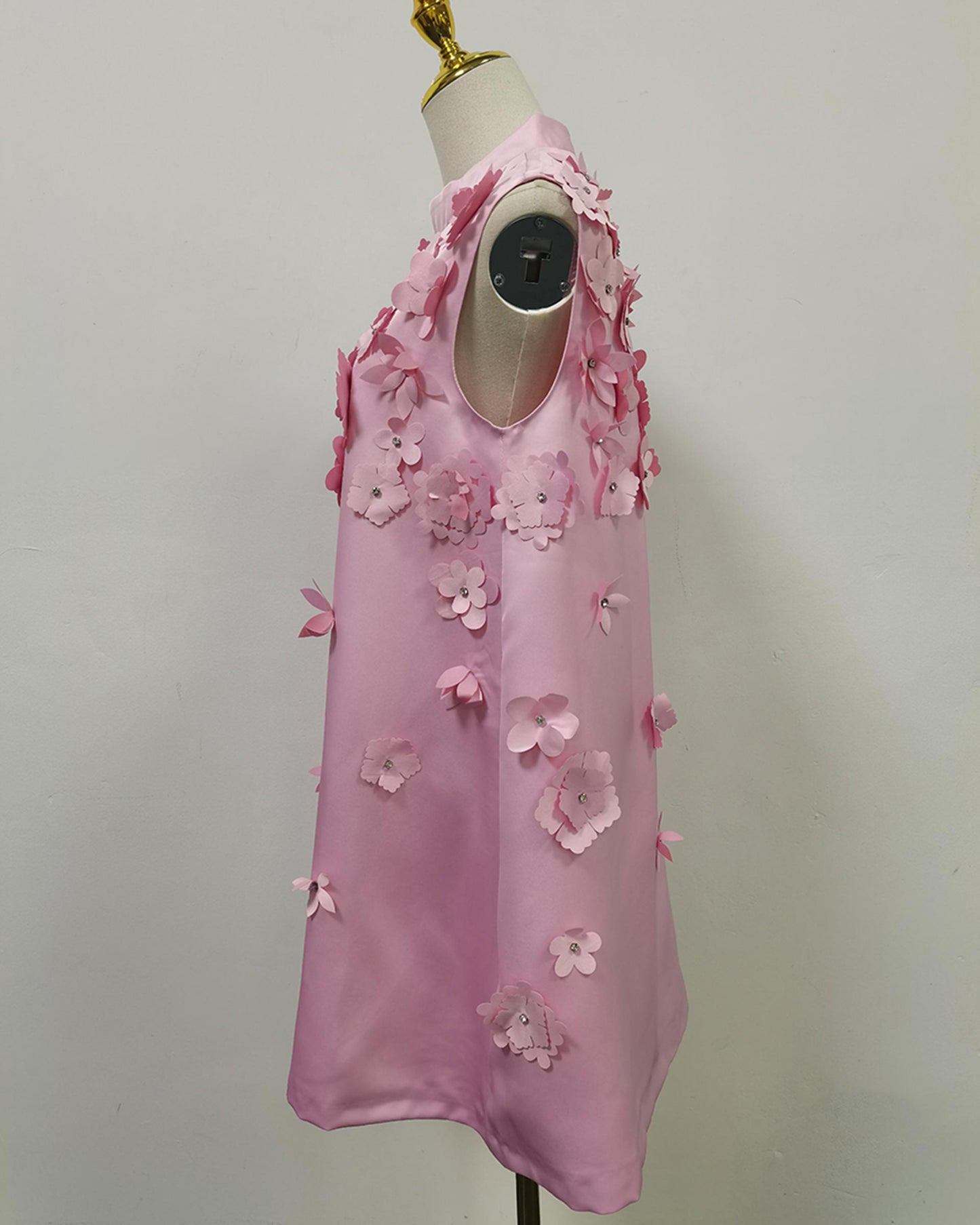 Pink Sleeveless Dress with 3D Floral Embellishments