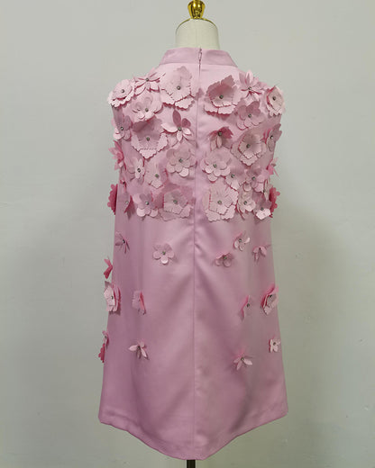 Pink Sleeveless Dress with 3D Floral Embellishments