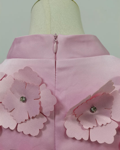 Pink Sleeveless Dress with 3D Floral Embellishments