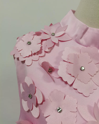 Pink Sleeveless Dress with 3D Floral Embellishments