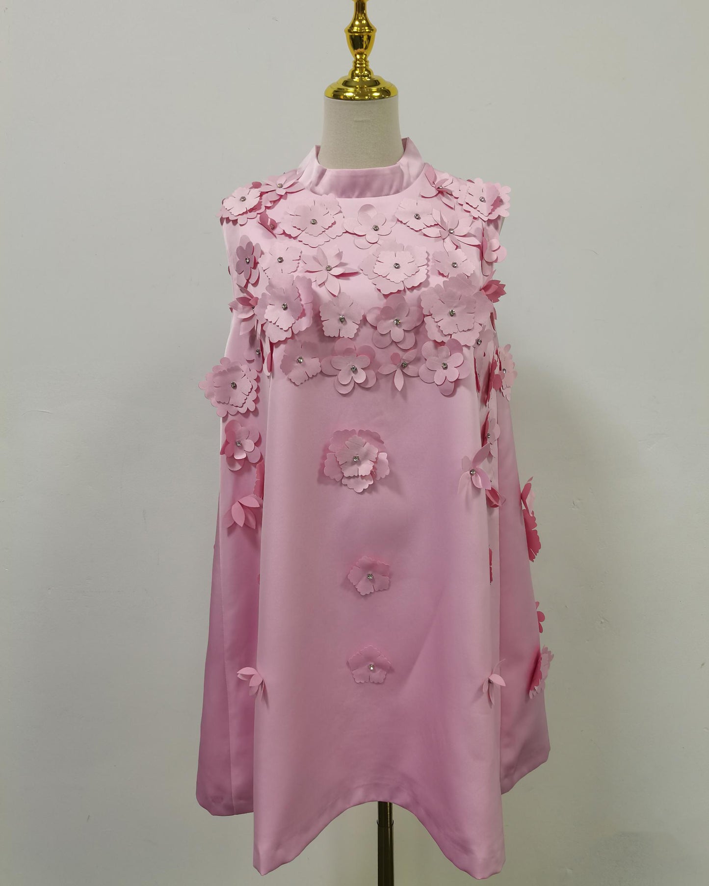Pink Sleeveless Dress with 3D Floral Embellishments