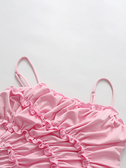 Pink Sleeveless Spiral Sweep Pleated Dress