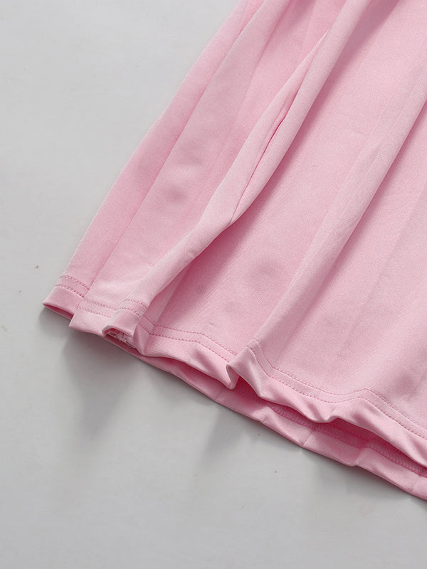 Pink Sleeveless Spiral Sweep Pleated Dress