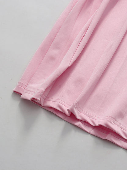 Pink Sleeveless Spiral Sweep Pleated Dress