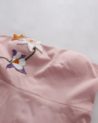 Pink Strapless Floral Embroidery A‑Line Mini Dress