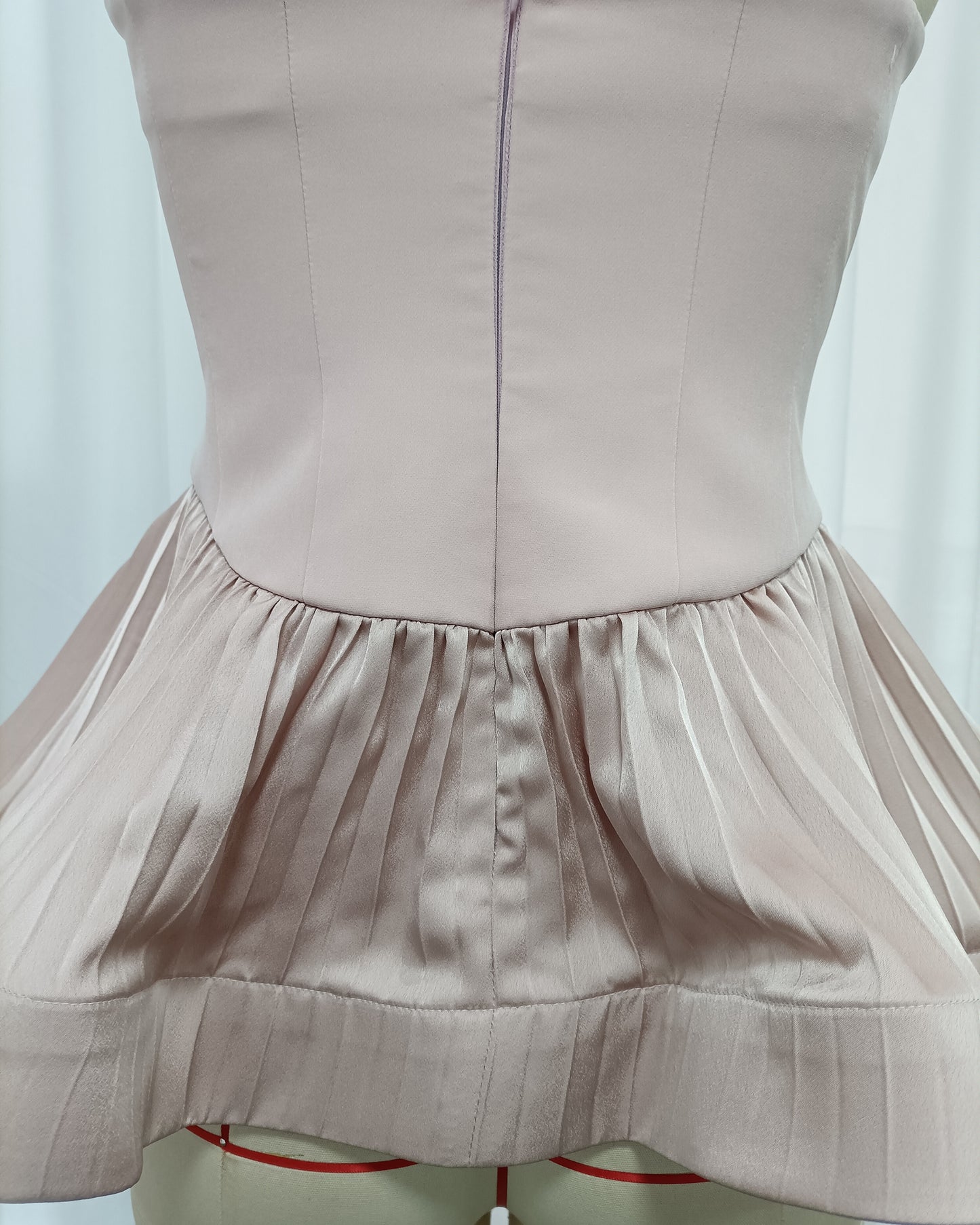 Pink Strapless Peplum Top with Pleated Hem