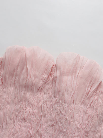 Pink Strapless Ruched Asymmetric Hem Top