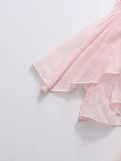 Pink Strapless Ruched Asymmetric Hem Top