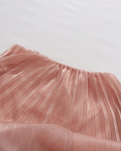 Pink Strapless Top High Waist Skirt Set