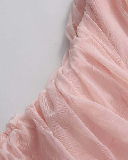 Pink V-neck Sleeveless Ruched Maxi Dress