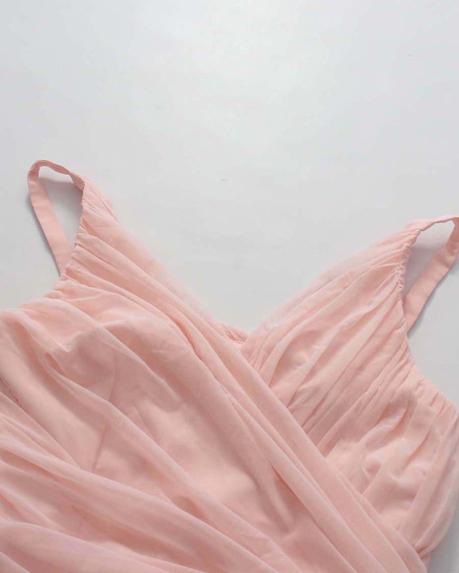 Pink V-neck Sleeveless Ruched Maxi Dress
