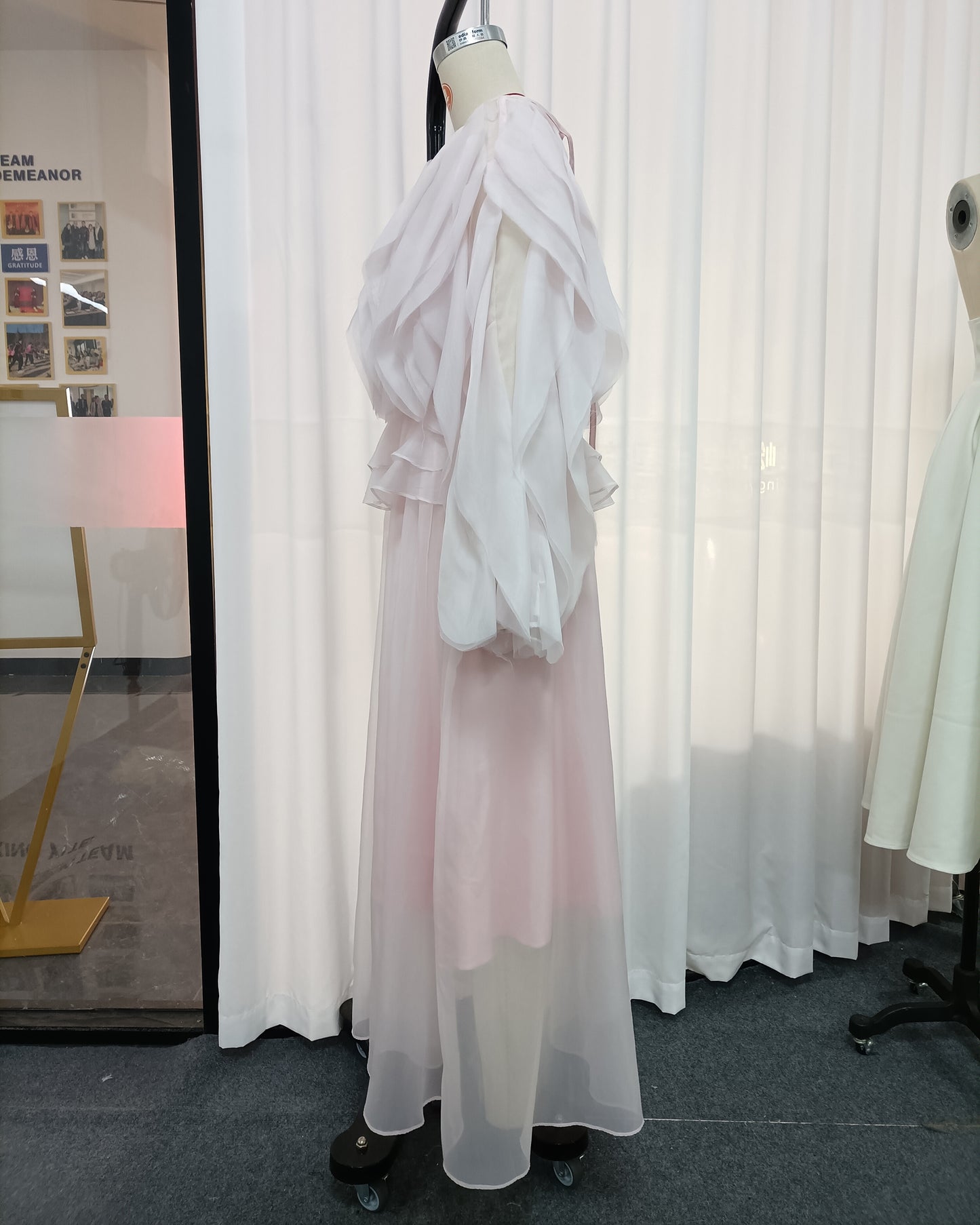 Pink Ruffle Layered Chiffon Maxi Dress