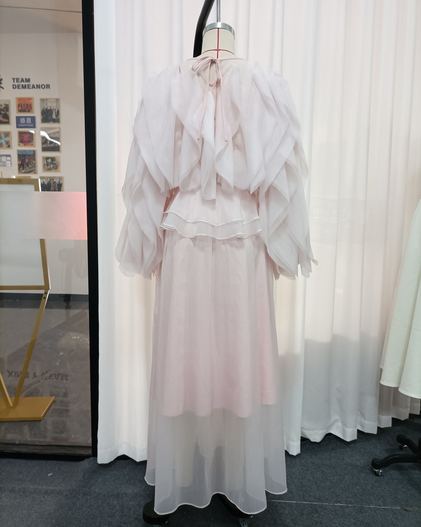Pink Ruffle Layered Chiffon Maxi Dress