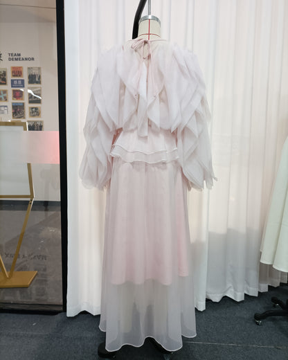 Pink Ruffle Layered Chiffon Maxi Dress
