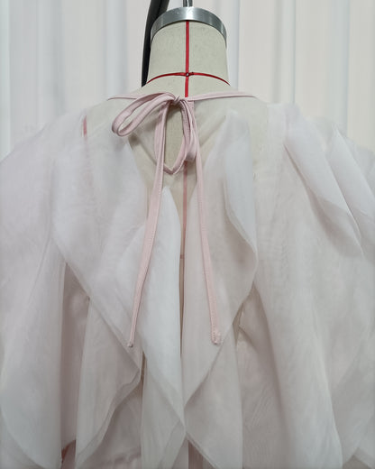 Pink Ruffle Layered Chiffon Maxi Dress