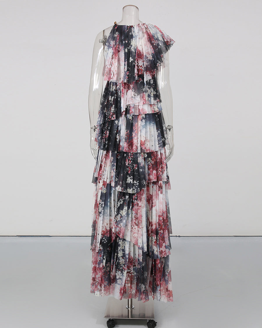 Print Multi-Layer Ruffle Maxi Dress