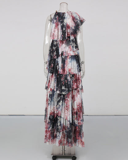 Print Multi-Layer Ruffle Maxi Dress