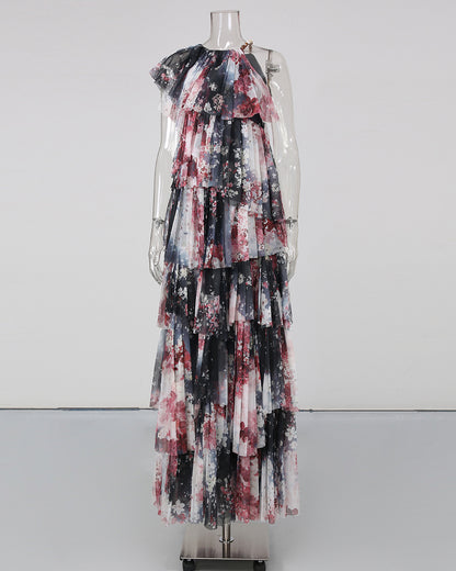 Print Multi-Layer Ruffle Maxi Dress