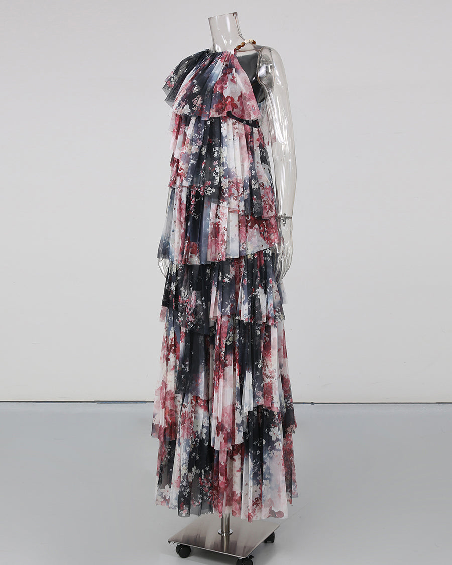 Print Multi-Layer Ruffle Maxi Dress