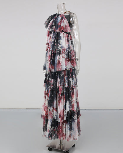 Print Multi-Layer Ruffle Maxi Dress