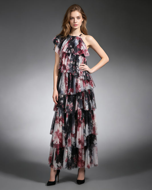 Print Multi-Layer Ruffle Maxi Dress