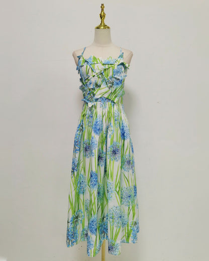 Print Strap Tunic Elegant Maxi Dress