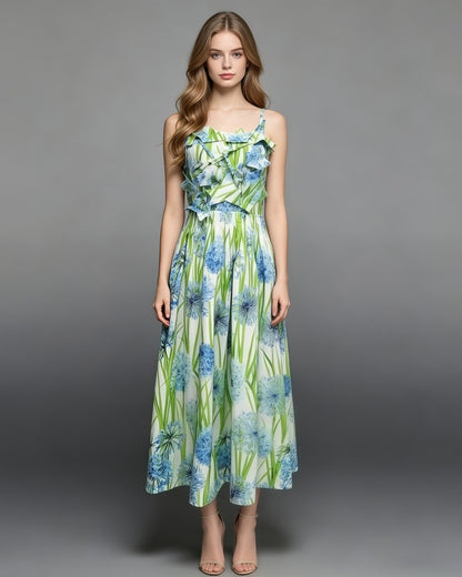 Print Strap Tunic Elegant Maxi Dress